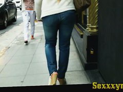 A duo of teen asses followed around the city by a voyeur cam
