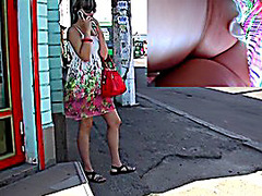 Chick in bright suit upskirt