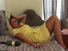 Horny gal teases with down blouse and upskirt moves