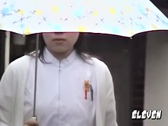 Rain and no panties sharking for a hot and sexy Asian girl