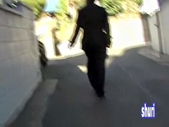 Casual dressed Asian girl got caught in street sharking