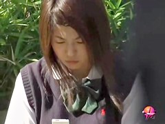 Japanese boob sharking video showing a tender schoolgirl