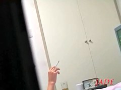 Hot horny Asian couple caught fucking through a window