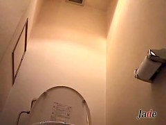 Japanese bimbos taking a piss in the toilet on hidden camera