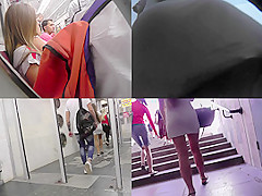 Upskirt voyeur video shows plump female in A-line skirt