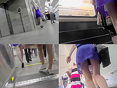 Hot upskirts views of a skinny teen in A-line skirt