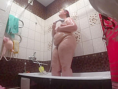 Hidden Cam of Hairy Wife in Shower (Masturbation)