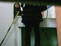 Asian teeny whore goes to the public bathroom to take a piss