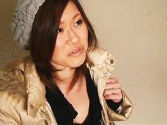 Cute Japanese chick laughs, her mini titties jiggle in a doublouse