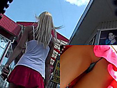 Real street upskirt vid with golden-haired