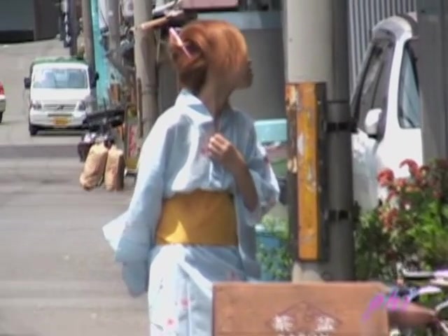 Redhead in traditional clothes got boob sharked on a street