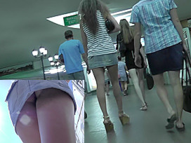 Girl was climbing the stairs and caught on upskirt cam